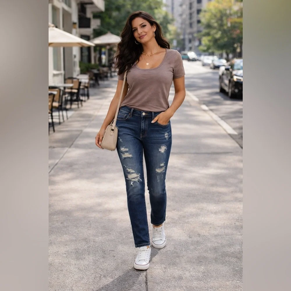 Size 5/27 Judy Blue Boyfriend Fit Distressed Jeans – Dark Wash - Picture 8 of 10